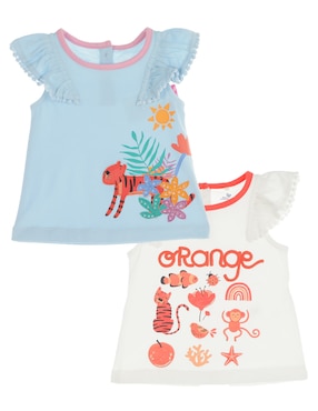 Set Playera Mon Caramel Manga Corta Para Bebé Niña