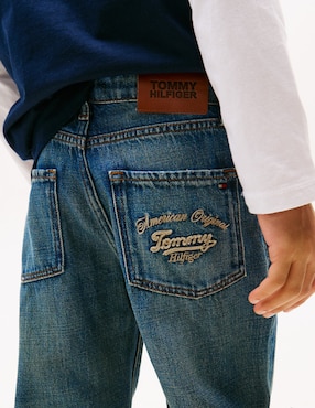 Jeans straight Tommy Hilfiger KB0KB09710-1BZ lavado obscuro para niño