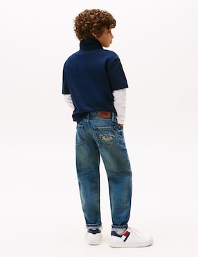 Jeans straight Tommy Hilfiger KB0KB09710-1BZ lavado obscuro para niño