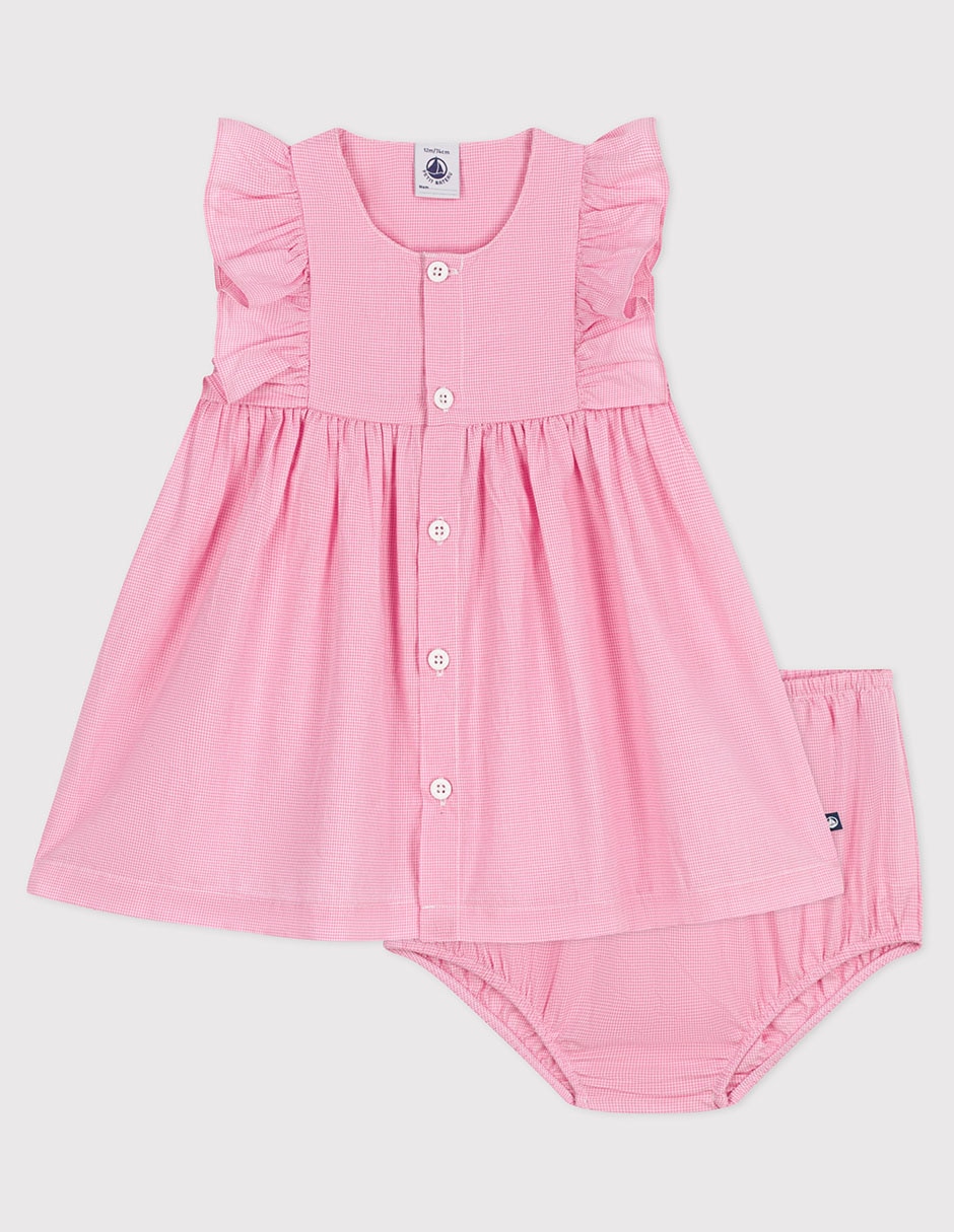Vestido con calzón Petit Bateau manga volantes para bebé niña