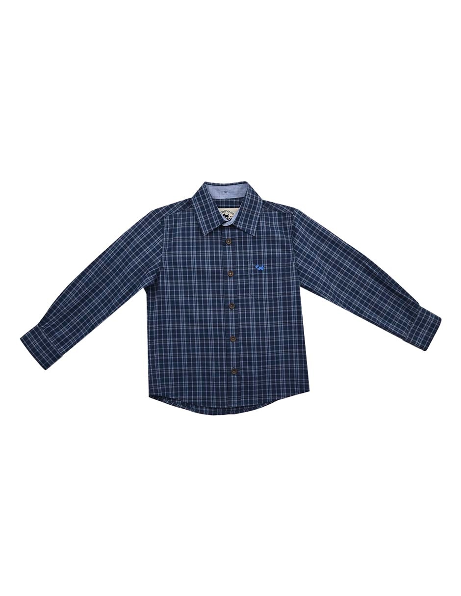 Camisa casual Culbertson de algodón manga larga para niño Camisa casual Culbertson de algodón manga larga para niño