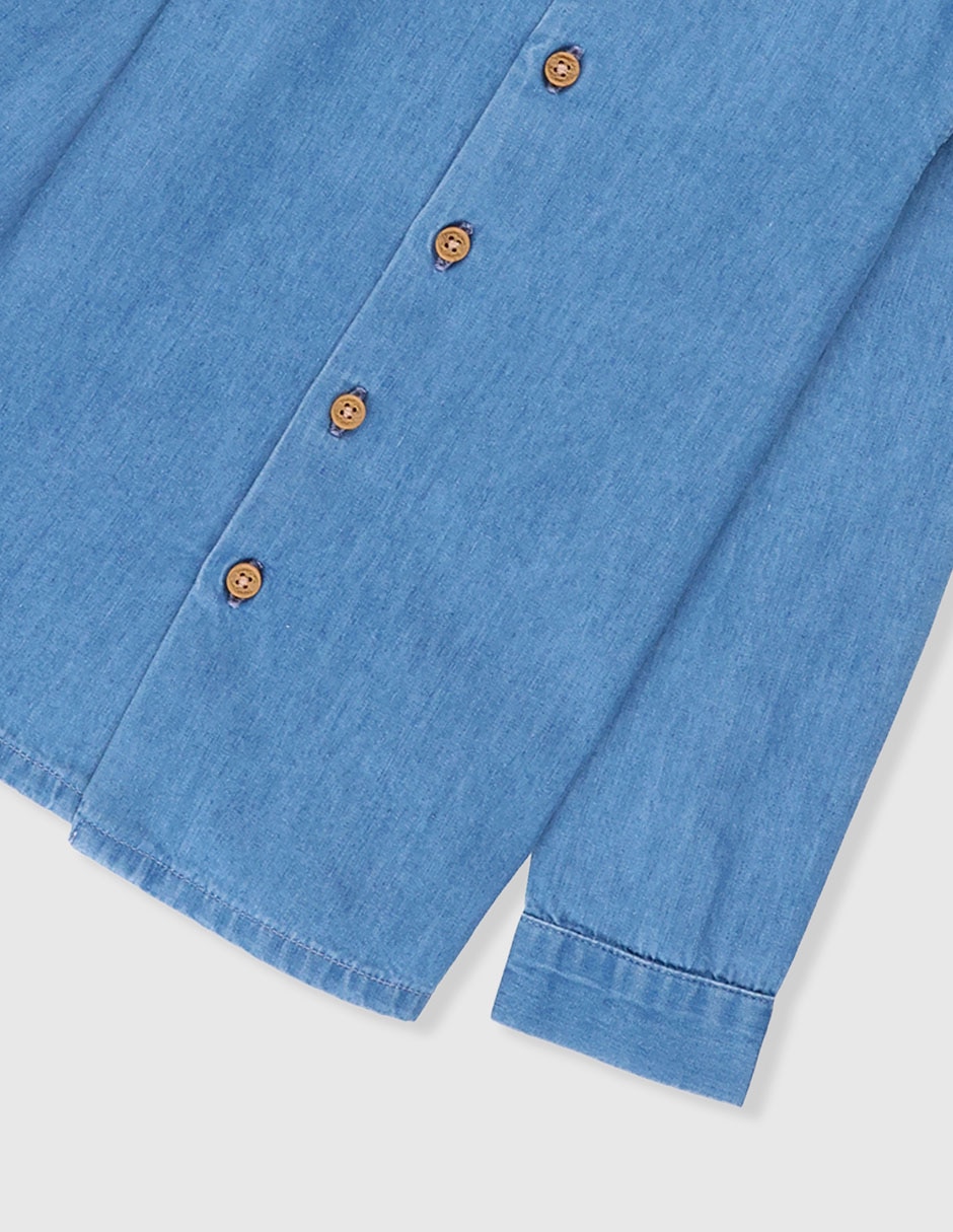 Camisa casual de mezclilla manga larga para bebé niño 4